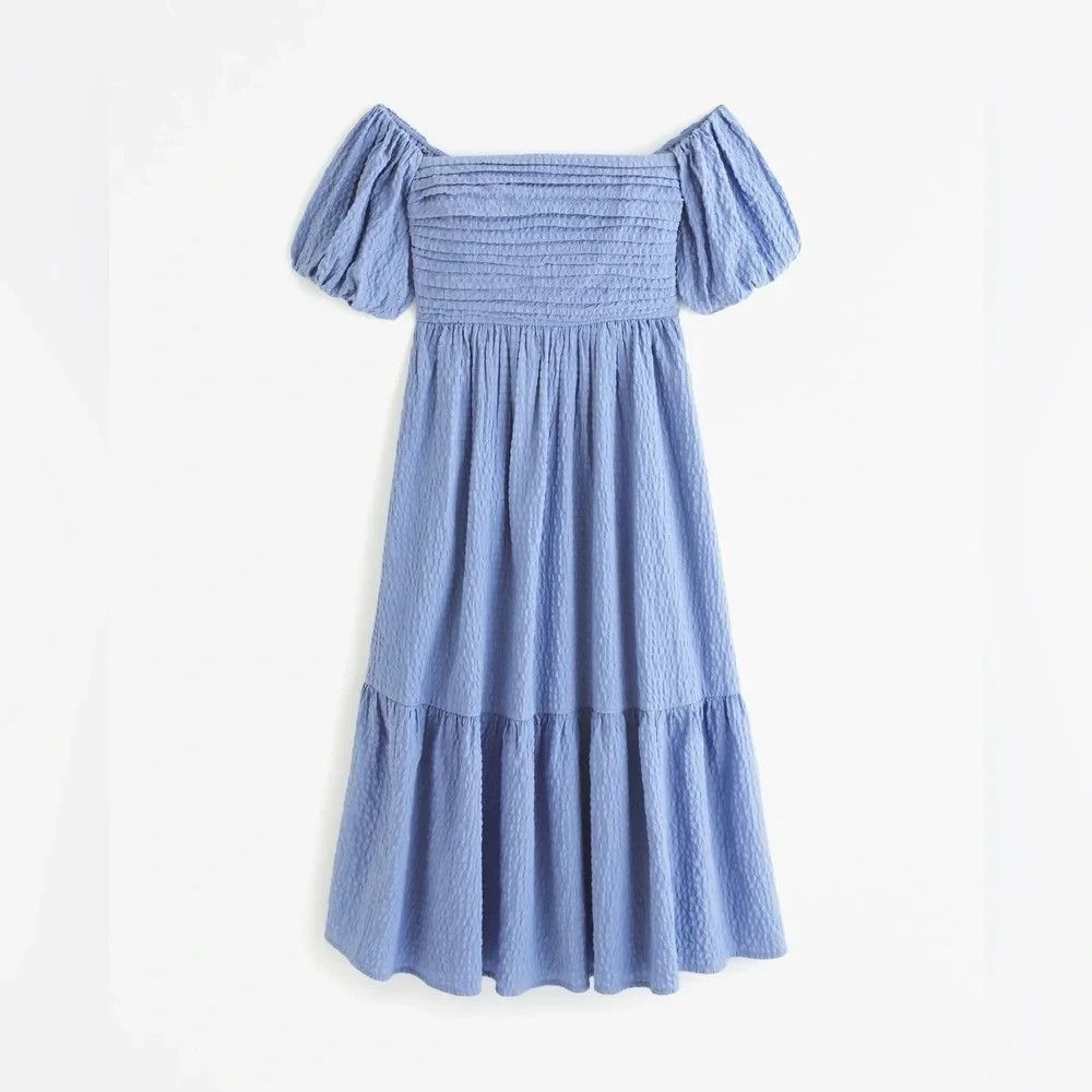 Abercrombie & Fitch Emerson Poplin Puff Off The Shoulder Midi Dress